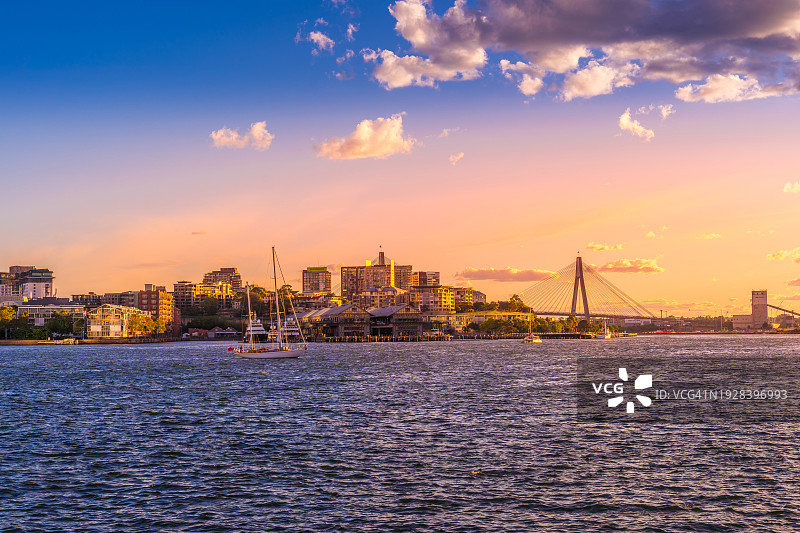 城市滨水日落景色图片素材