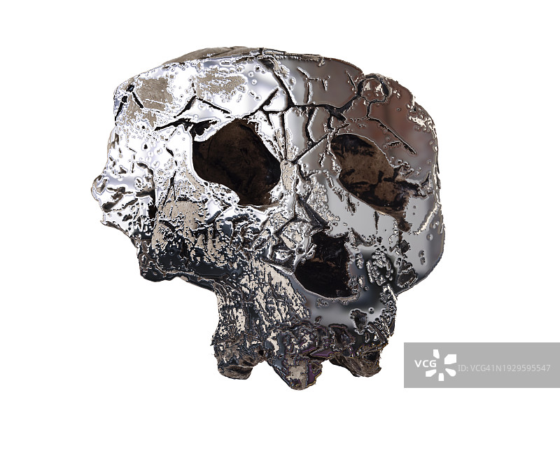 黑色背景上的银色金属骷髅或人脸面具图片素材