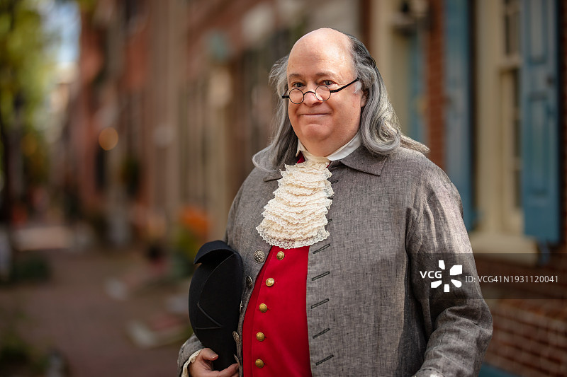 费城阳光明媚的日子里本杰明·富兰克林模仿者肖像图片素材