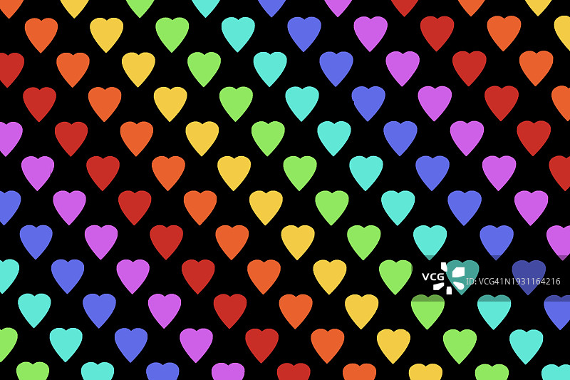 黑色背景上的彩色小爱心纹理图片素材