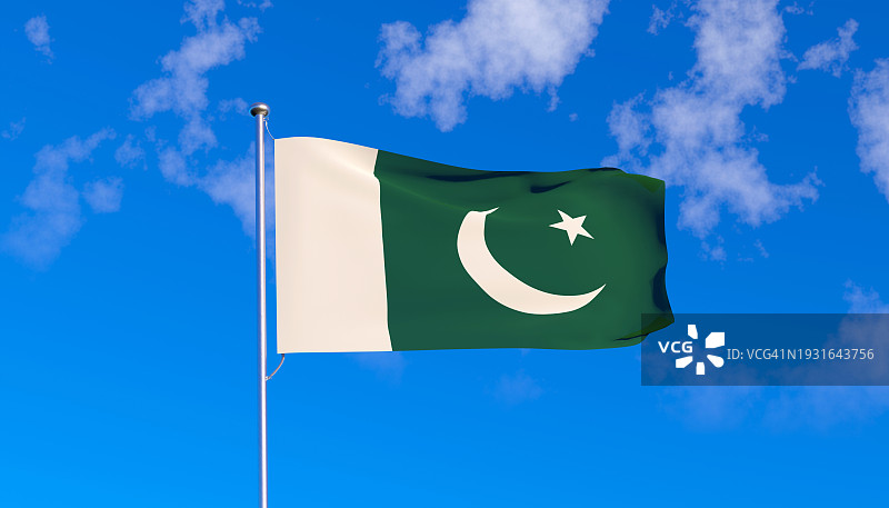 蓝天背景下的巴基斯坦国旗图片素材