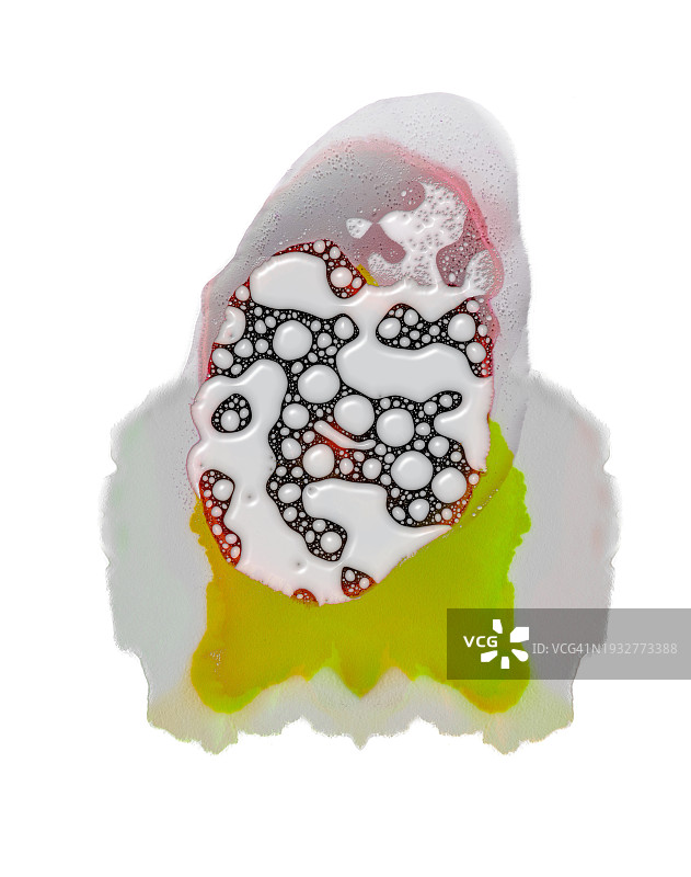 白色画布上的红绿液体混合浮雕滴图片素材