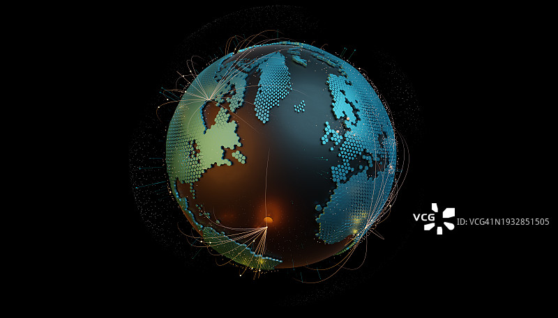 黑色背景中具有未来主义光效的地球3D渲染图图片素材