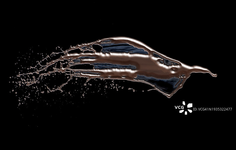 黑色背景上向上飞溅的液态巧克力图片素材