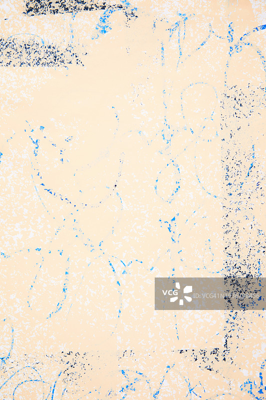 抽象混合媒体纹理背景。中世纪单色印花桃米色、蓝色弯曲形状、手工装饰品。图片素材