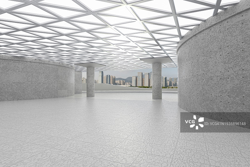 明亮的现代建筑空间3D渲染图片素材