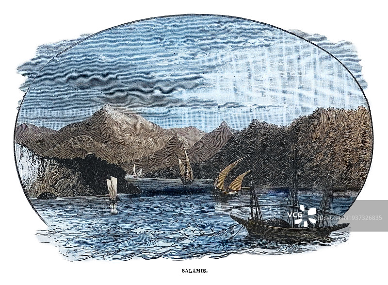 萨拉米斯古老雕刻插图：塞浦路斯东海岸的古希腊城邦，位于佩迪奥斯河口图片素材