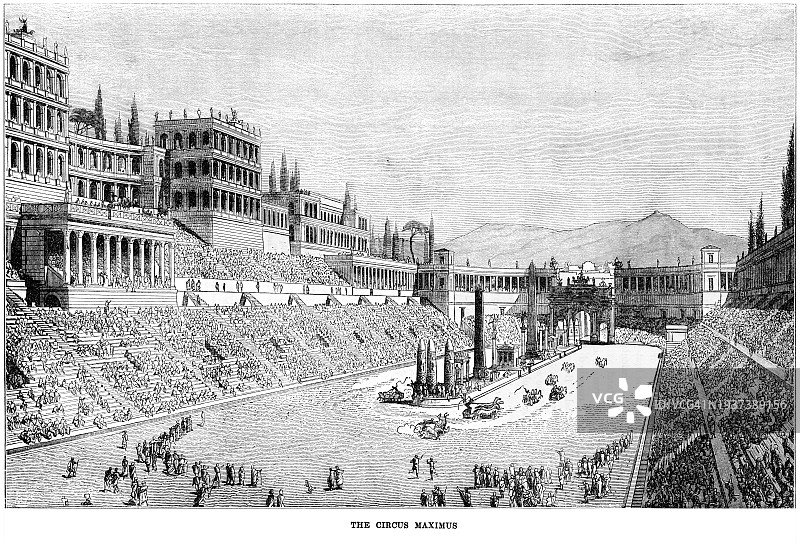 古罗马马克西穆斯竞技场的古老雕刻插图图片素材