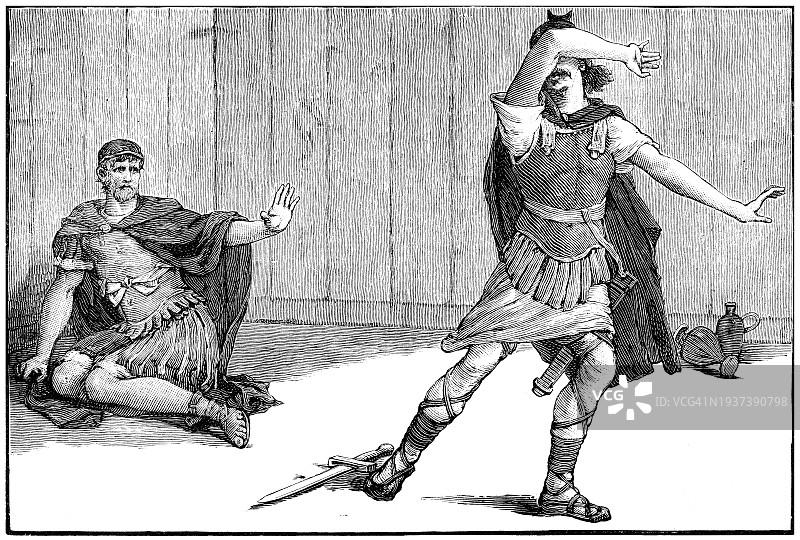 高卢人不敢杀死盖乌斯·马略的古老雕刻插图（罗马将军和政治家）图片素材