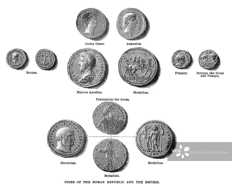 罗马共和国及帝国时期硬币古版画图片素材