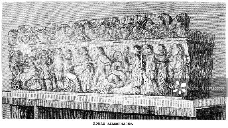 古罗马石棺古版画插图图片素材