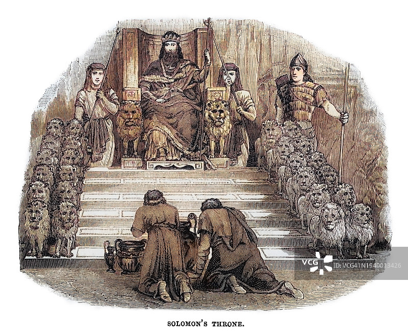 所罗门审判古版画插图图片素材