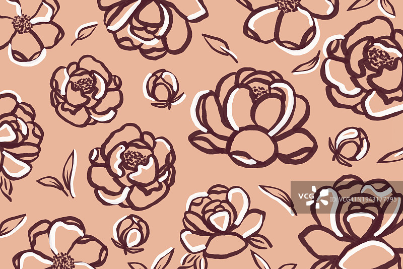 带有牡丹图案的绘画背景，花卉背景，极简主义手绘图片素材