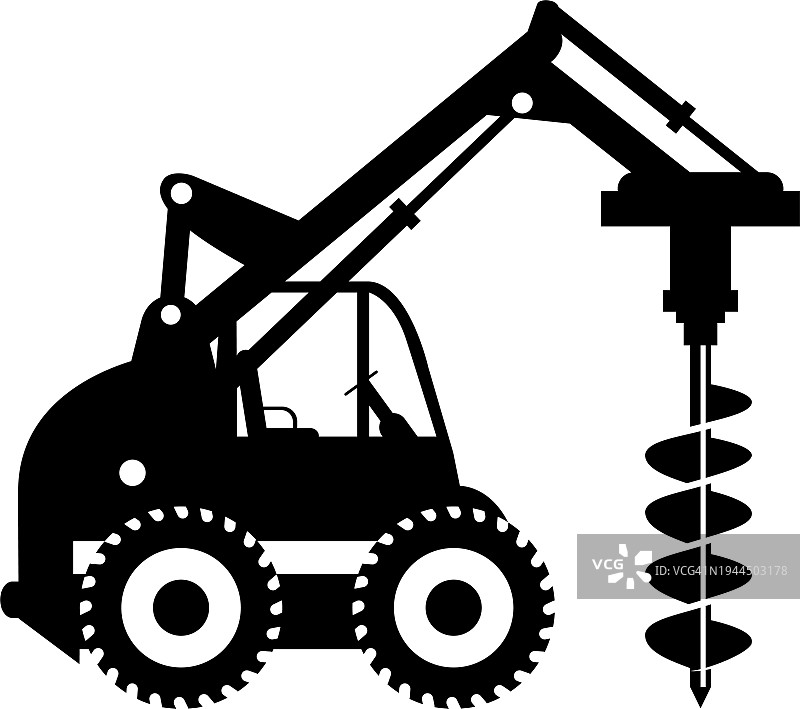 扁平风格的移动钻机卡车图标剪影。矢量素材图片素材