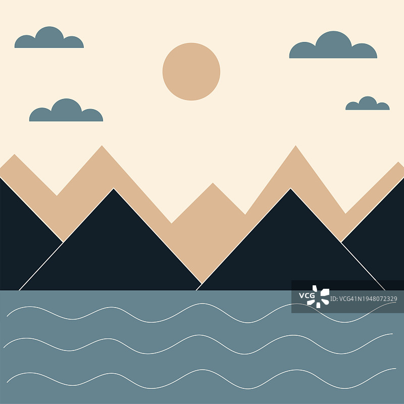 波西米亚风景观海报，自然墙饰，中世纪山脉背景，矢量插画图片素材