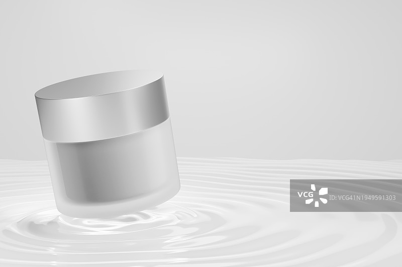 玻璃罐、瓶子、面霜管白色纹理背景模板。化妆品和护肤品。2.5D图案。留白。文本位置。设计元素。图片素材
