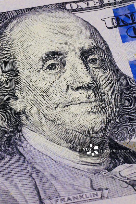 美元钞票：富兰克林头像百元美钞图片素材