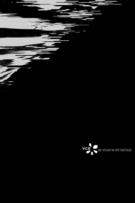 黑白故障效果背景，抽象Grunge噪声边框叠加效果，视频损坏错误，数字信号失真可视化，随机白线和形状，电视技术问题图片素材