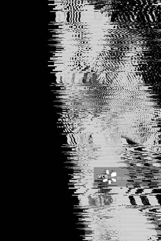 黑白故障效果背景，抽象Grunge噪声边框叠加效果，视频损坏错误，数字信号失真可视化，随机白线和形状，电视技术问题图片素材