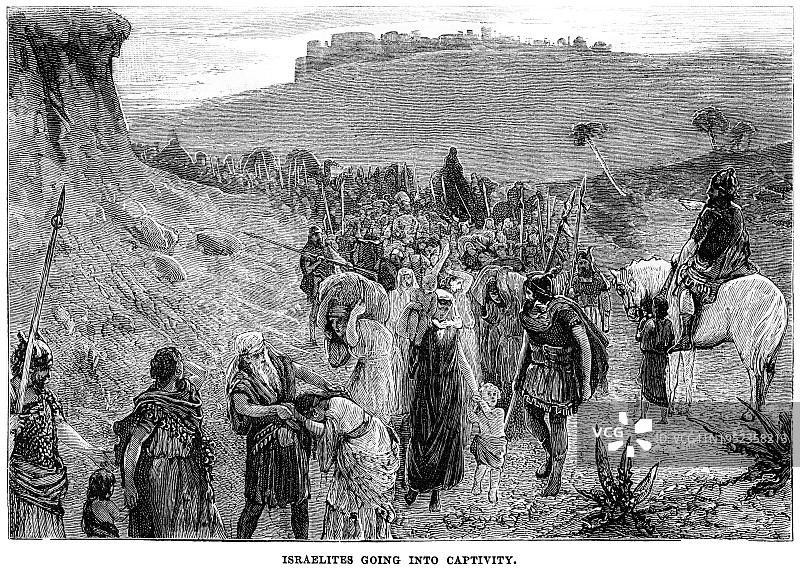 以色列人被俘的老式雕刻插图图片素材