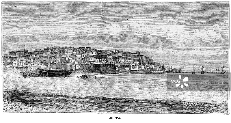 雅法古城雕刻插图，现为以色列特拉维夫南部图片素材