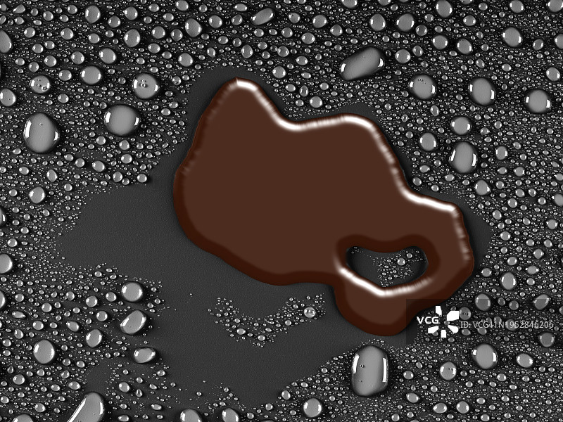 热巧克力液滴落在黑色表面，伴有小水滴图片素材