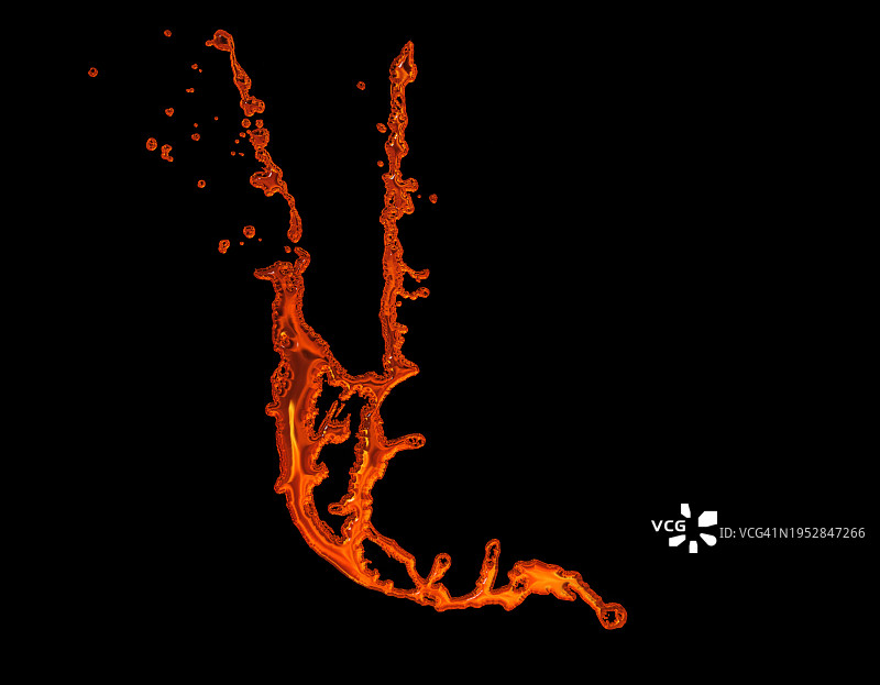 黑色背景上炽热的红色金属液体飞溅图片素材