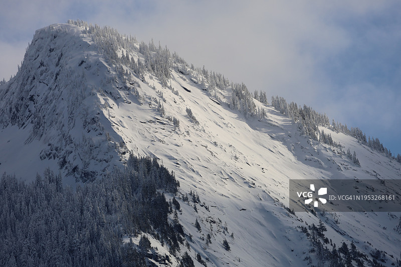 白雪皑皑的群山映衬着天空的美景图片素材