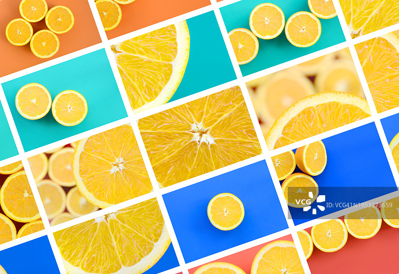 俯视角度拍摄的橙子切片图片素材