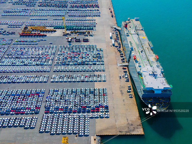 繁荣海港的国际汽车出口航拍图片素材
