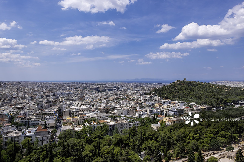 雅典城市景观：从雅典卫城山丘看到的景色图片素材