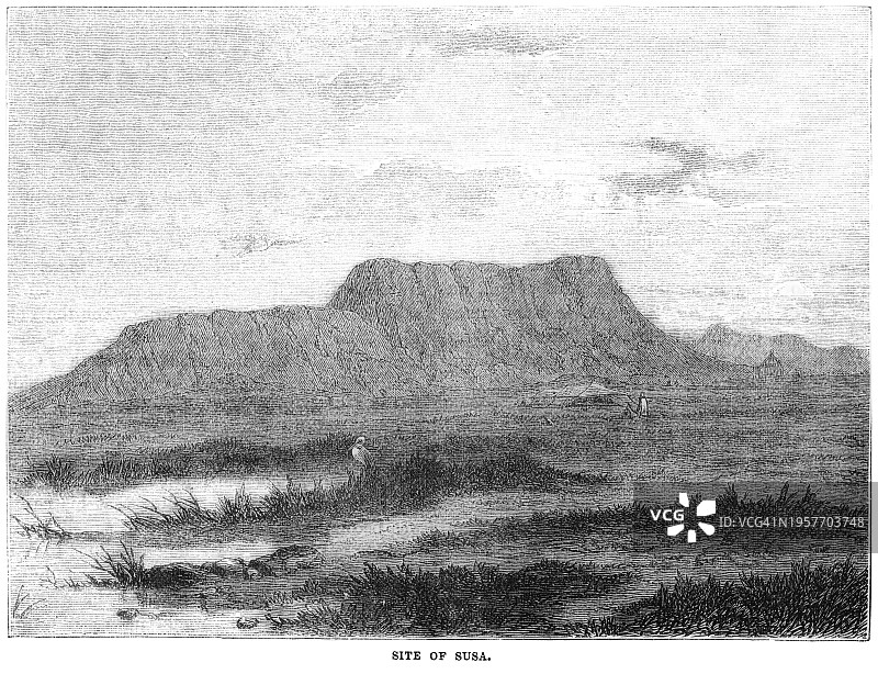 苏萨古城古老版画插图，位于扎格罗斯山脉下游，底格里斯河以东约250公里，伊朗卡赫河和代兹河之间，是古代近东最重要的城市之一图片素材