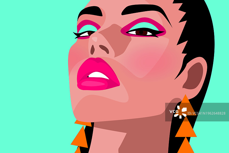 极简风格插画：时尚妆容美女的头像，年轻模特看向镜头，打造极简背景图片素材