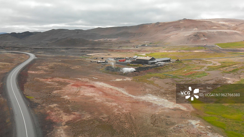 冰岛地热发电厂蓝色湖泊鸟瞰图片素材