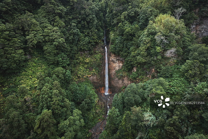 葡萄牙亚速尔群岛热带森林中的瀑布图片素材