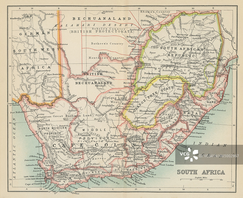 南非古老彩色石印地图图片素材