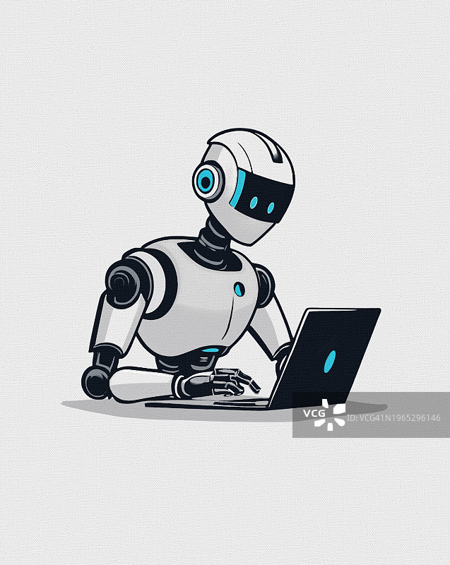 带笔记本电脑的机器人图片素材