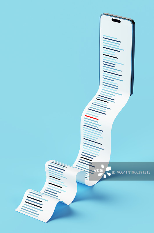 蓝色背景上带有销售收据的智能手机抽象概念图片素材