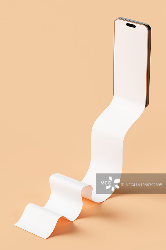 米色背景上，智能手机屏幕显示销售收据的抽象概念图片素材