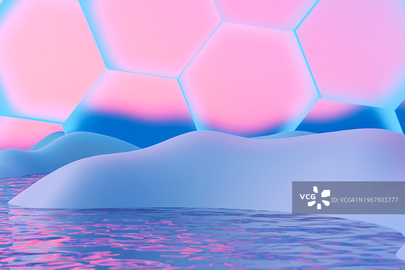 超现实主义未来3D背景，粉蓝色图案图片素材