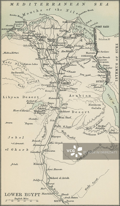埃及古老彩色石印地图图片素材