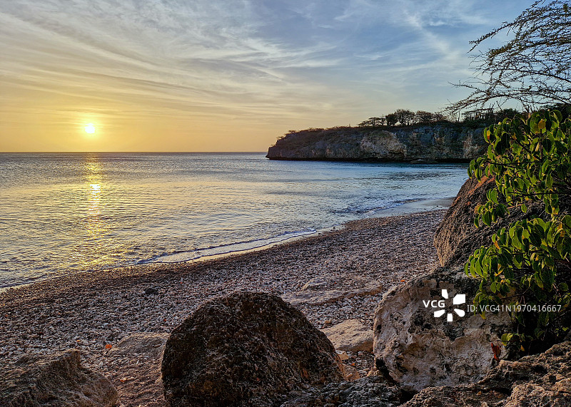 库拉索岛耶雷米海滩日落图片素材