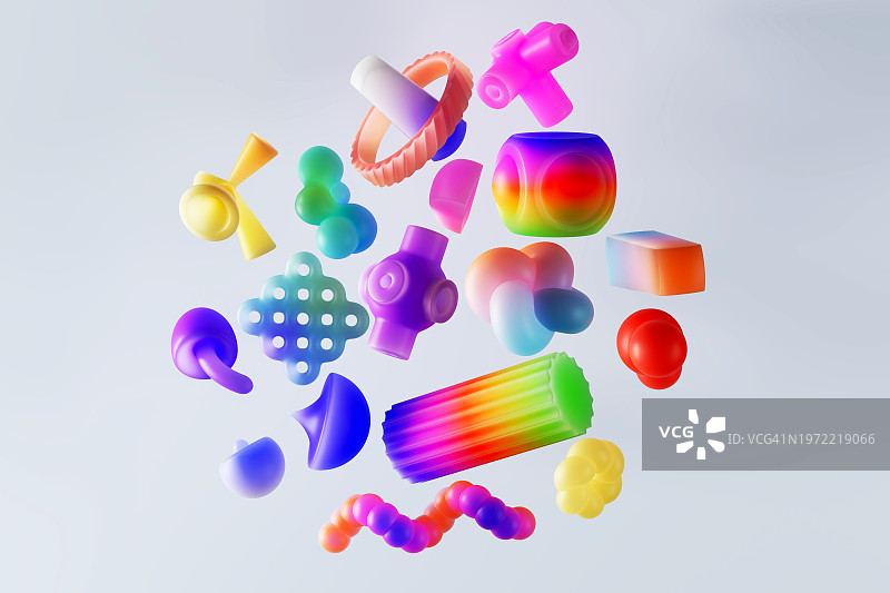 几何形状CGI背景的3D抽象多色图片素材