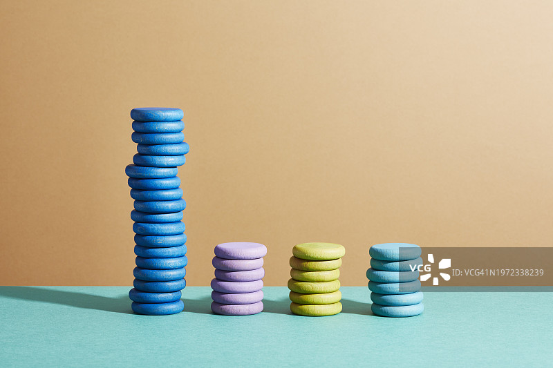 四堆彩色硬币图片素材