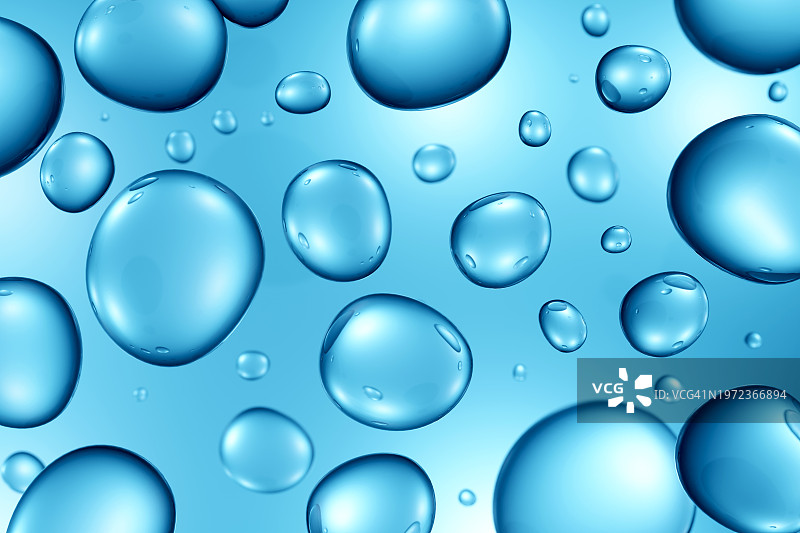 蓝色分子水滴3D液体气泡图案美容背景图片素材
