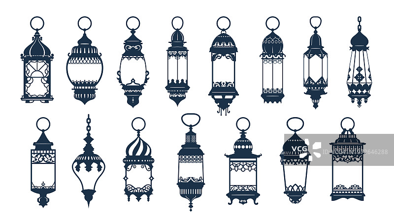 斋月阿拉伯伊斯兰灯笼剪影图片素材