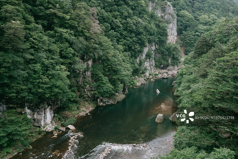 鬼怒川的翠绿峡谷与河流，位于枥木县图片素材