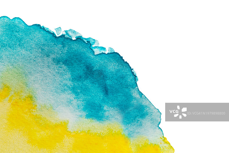 黄蓝色水彩背景，白色隔离，适合文本叠加图片素材