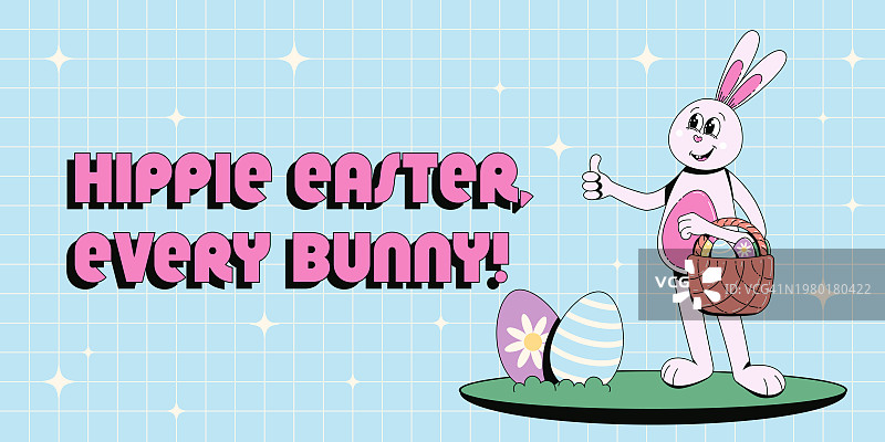 复古迷幻风复活节banner、背景及海报图片素材