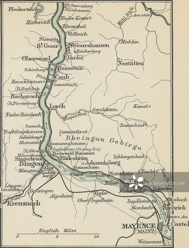 德国莱茵兰-普法尔茨州首府美因茨古版地图图片素材
